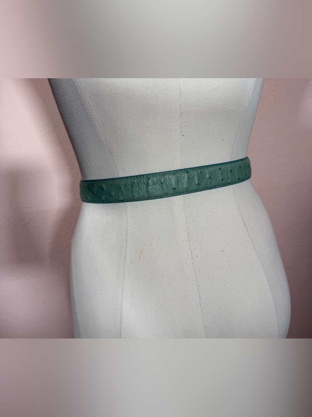 Roper turquoise ostrich embossed leather rhinestone silver buckle western belt - Picture 12 of 14